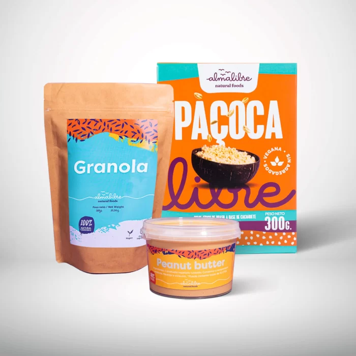 packs de toppins almalibre, pacoca, crema de cacahuete y granola